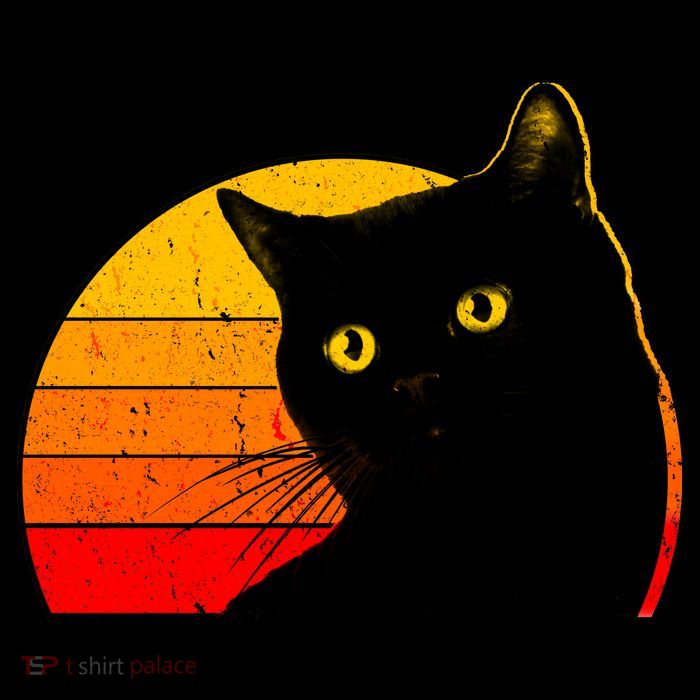 Vintage 80's Style Black Cat Retro Sun Drawstring Bag
