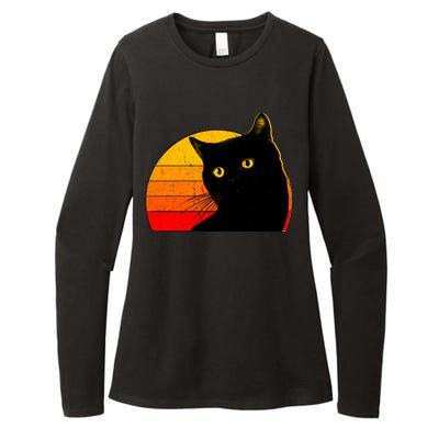 Vintage 80's Style Black Cat Retro Sun Womens CVC Long Sleeve Shirt