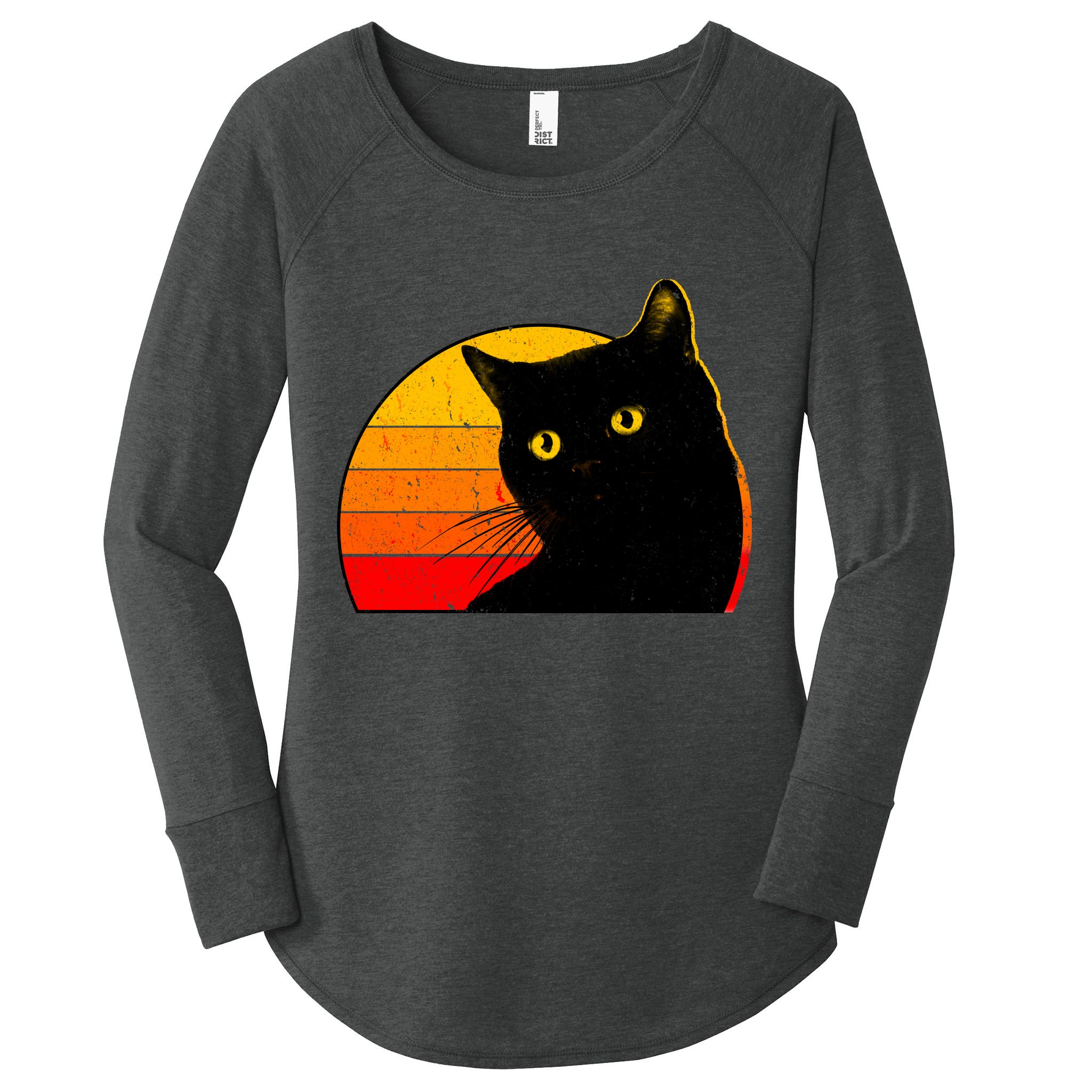 Vintage 80's Style Black Cat Retro Sun Women's Perfect Tri Tunic Long Sleeve Shirt