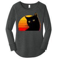 Vintage 80's Style Black Cat Retro Sun Women's Perfect Tri Tunic Long Sleeve Shirt