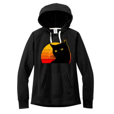 Vintage 80's Style Black Cat Retro Sun Women's Fleece Hoodie