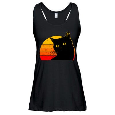 Vintage 80's Style Black Cat Retro Sun Ladies Essential Flowy Tank