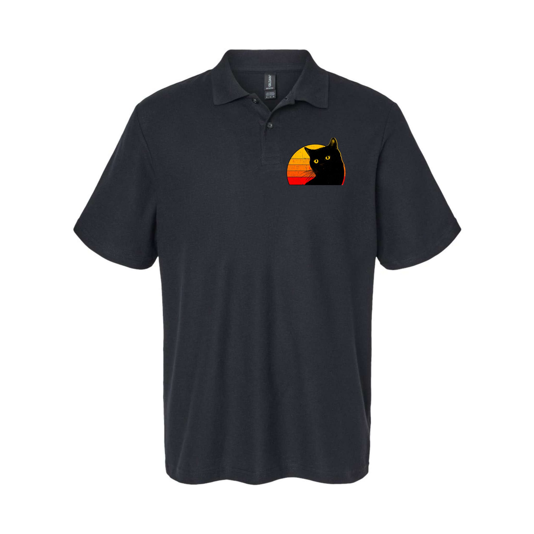 Vintage 80's Style Black Cat Retro Sun Polo
