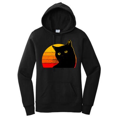 Vintage 80's Style Black Cat Retro Sun Women's Pullover Hoodie