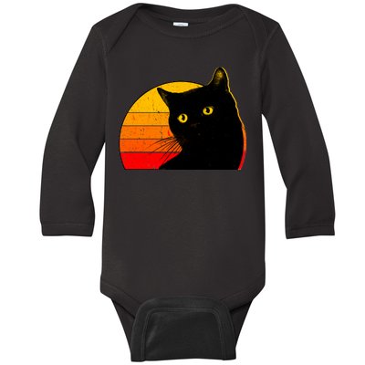 Vintage 80's Style Black Cat Retro Sun Baby Long Sleeve Bodysuit