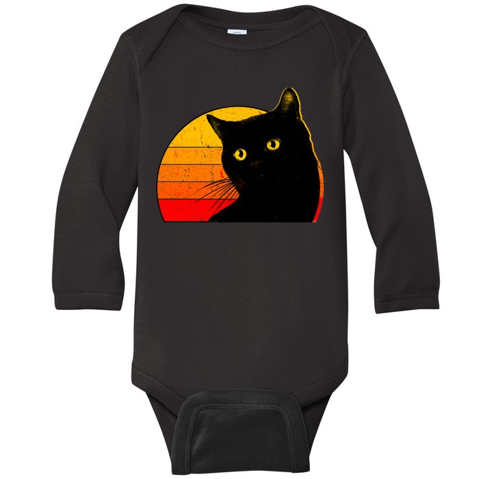 Vintage 80's Style Black Cat Retro Sun Baby Long Sleeve Bodysuit