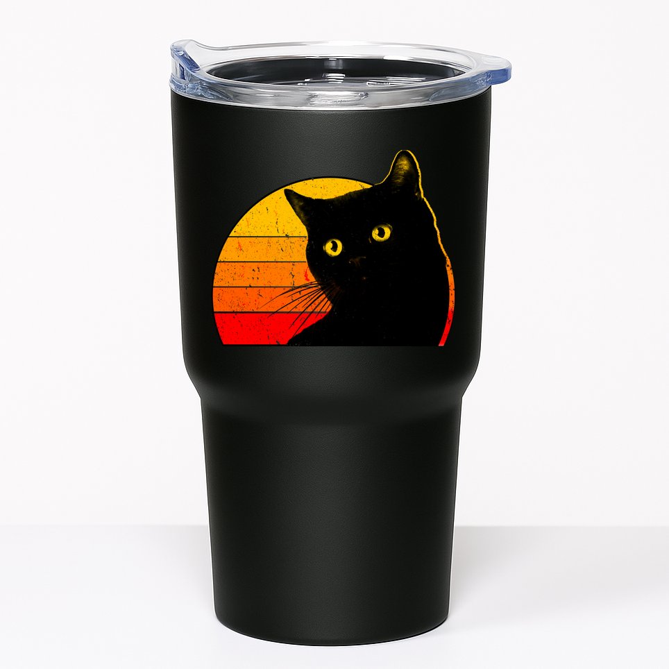 Vintage 80's Style Black Cat Retro Sun Tumbler