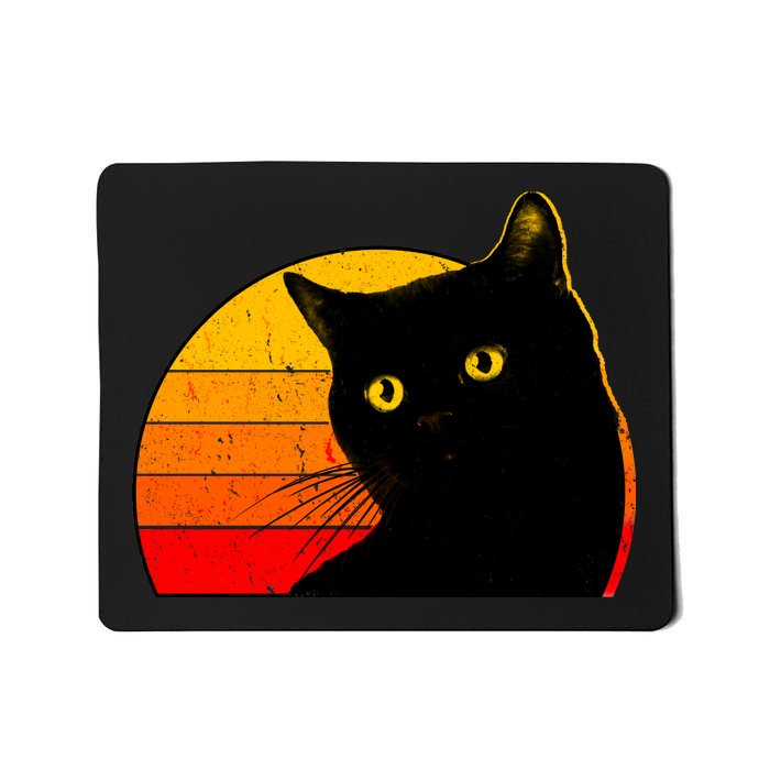 Vintage 80's Style Black Cat Retro Sun Mousepad