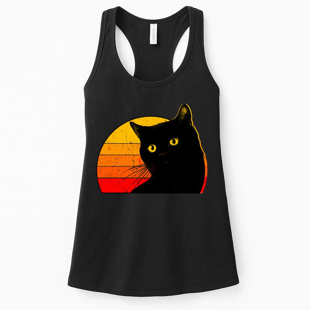 Vintage 80's Style Black Cat Retro Sun Womens Tank Top
