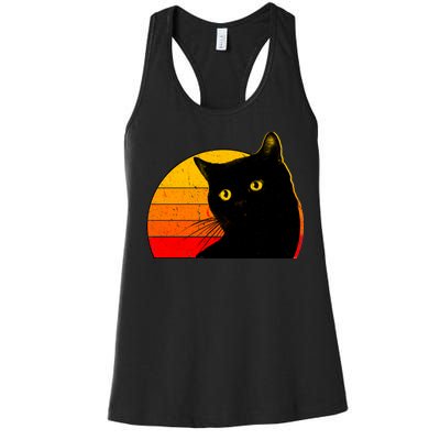 Vintage 80's Style Black Cat Retro Sun Women's Racerback Tank