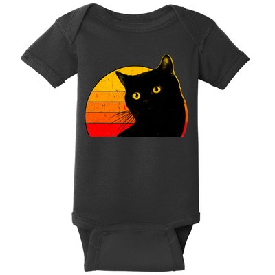 Vintage 80's Style Black Cat Retro Sun Baby Bodysuit