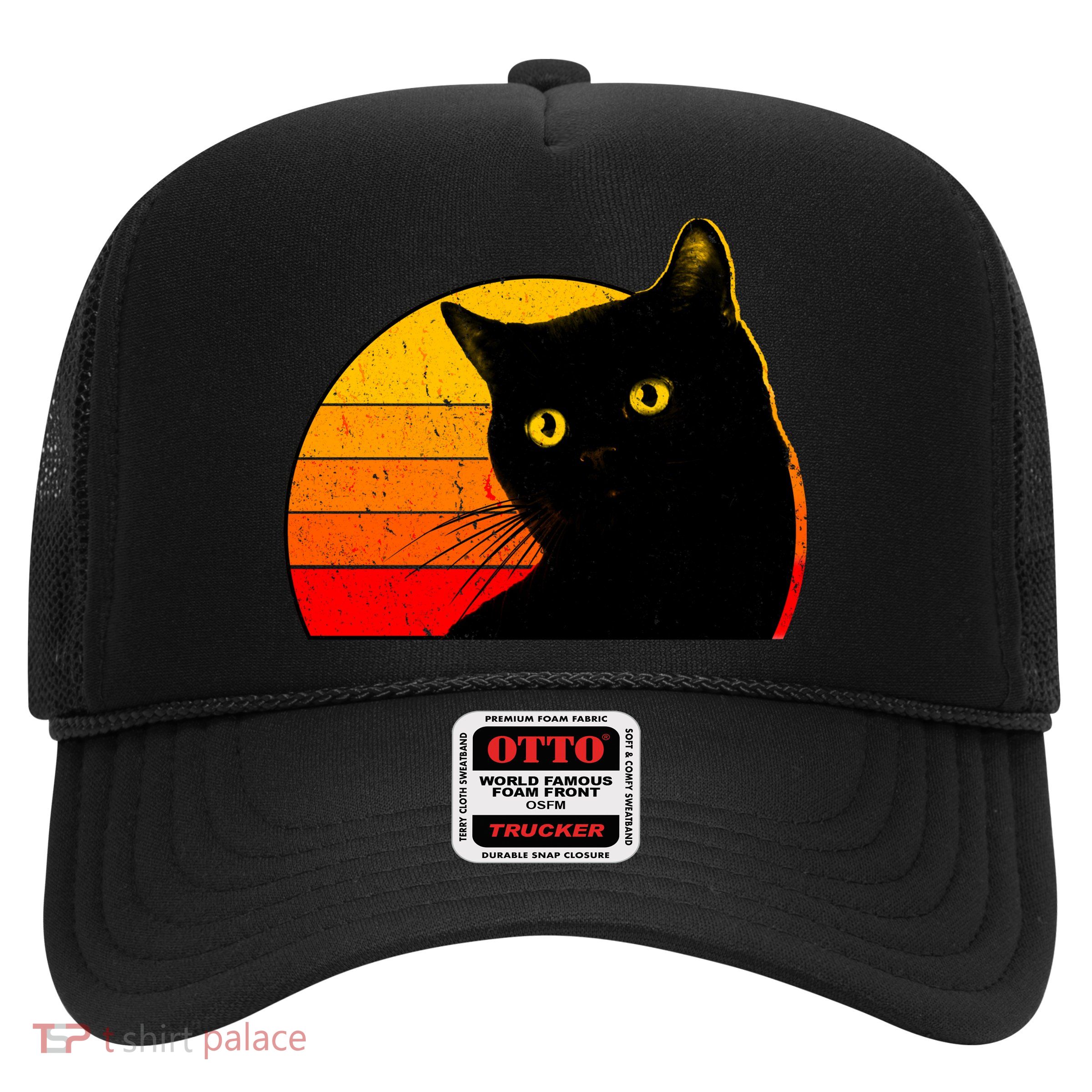 Vintage 80's Style Black Cat Retro Sun Trucker Hat