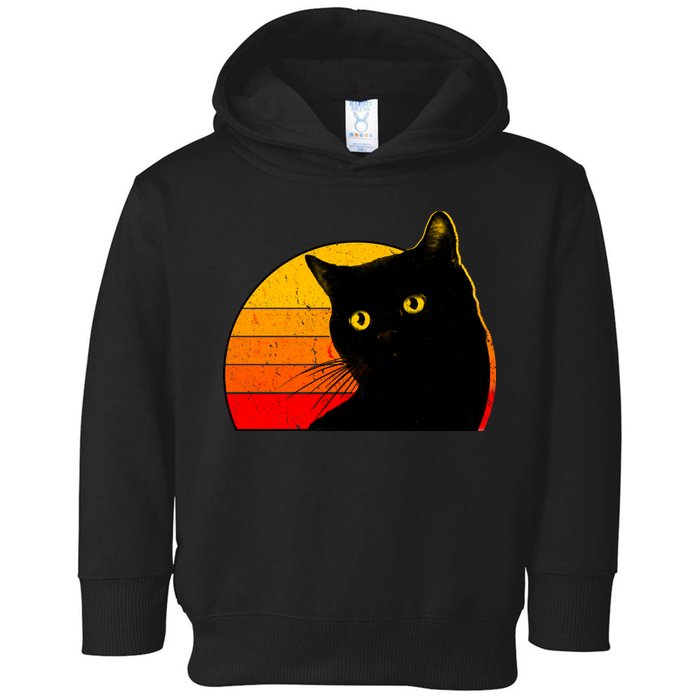 Vintage 80's Style Black Cat Retro Sun Toddler Hoodie