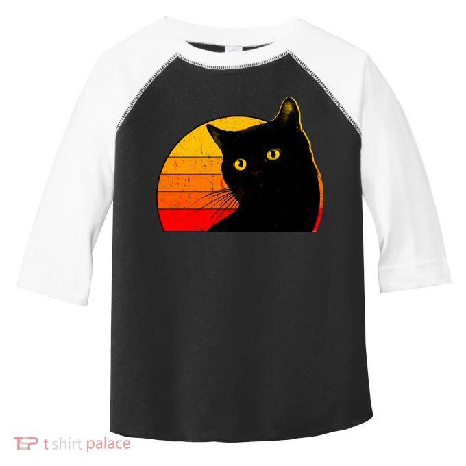 Vintage 80's Style Black Cat Retro Sun Toddler Fine Jersey T-Shirt