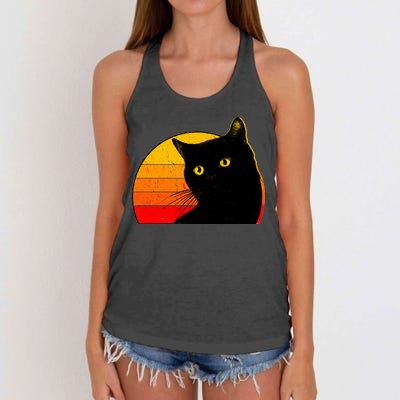 Vintage 80's Style Black Cat Retro Sun Women's Knotted Racerback Tank