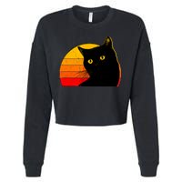 Vintage 80's Style Black Cat Retro Sun Cropped Pullover Crew