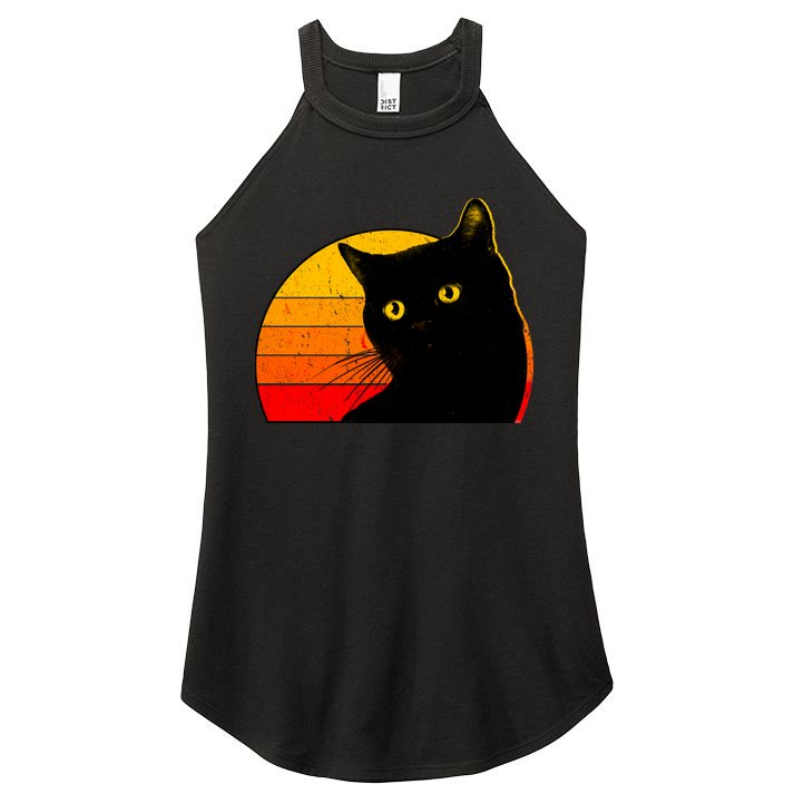 Vintage 80's Style Black Cat Retro Sun Women's Perfect Tri Rocker Tank