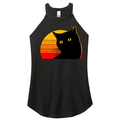 Vintage 80's Style Black Cat Retro Sun Women’s Perfect Tri Rocker Tank