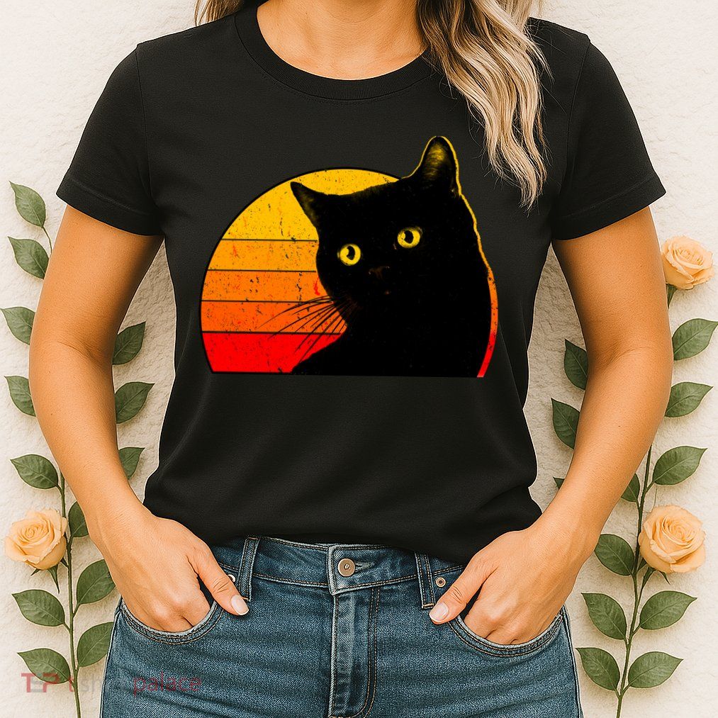Vintage 80's Style Black Cat Retro Sun Women's T-Shirt