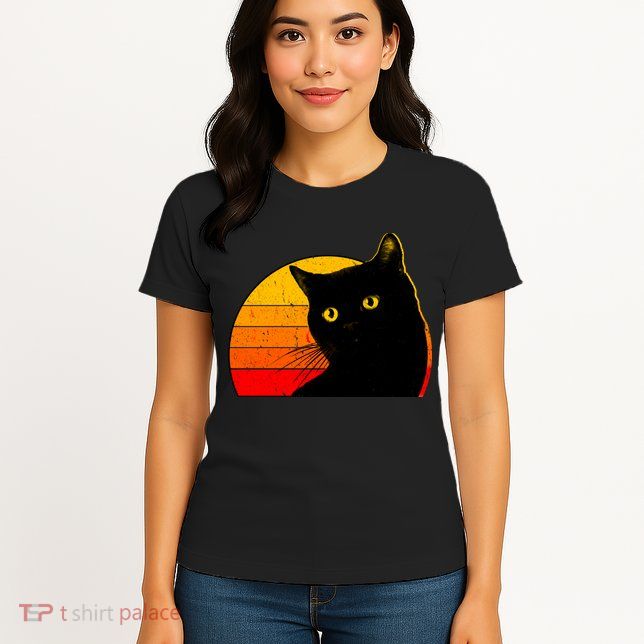 Vintage 80's Style Black Cat Retro Sun Women's T-Shirt