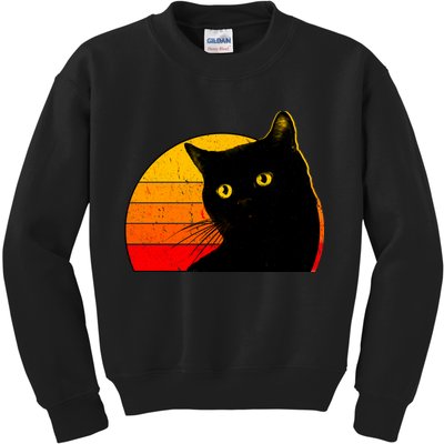 Vintage 80's Style Black Cat Retro Sun Kids Sweatshirt