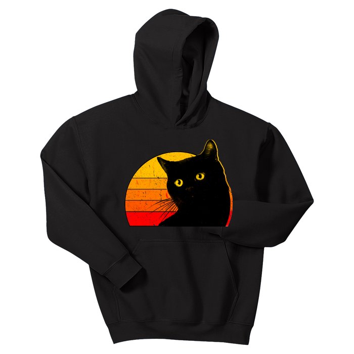 Vintage 80's Style Black Cat Retro Sun Kids Hoodie