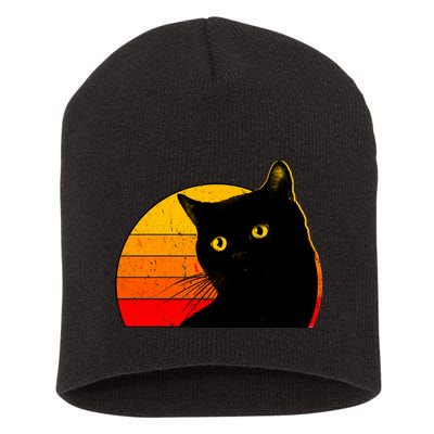 Vintage 80's Style Black Cat Retro Sun Short Acrylic Beanie