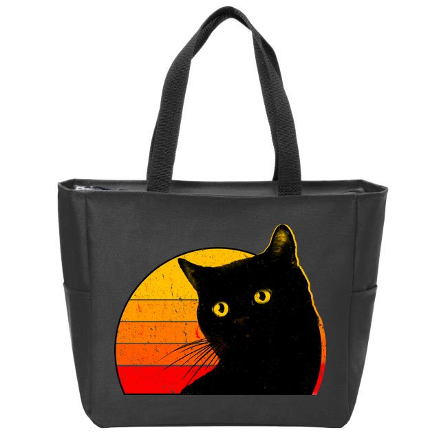 Vintage 80's Style Black Cat Retro Sun Zip Tote Bag