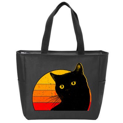 Vintage 80's Style Black Cat Retro Sun Zip Tote Bag