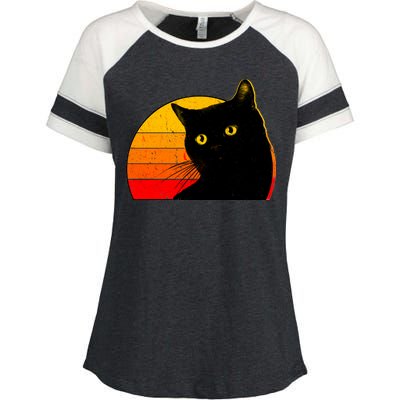 Vintage 80's Style Black Cat Retro Sun Enza Ladies Jersey Colorblock Tee