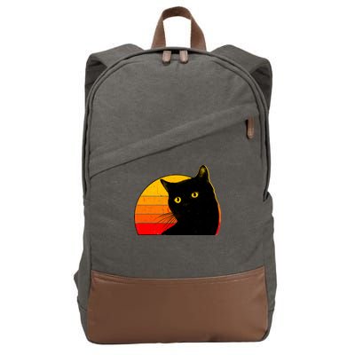 Vintage 80's Style Black Cat Retro Sun Cotton Canvas Backpack