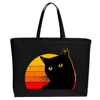 Vintage 80's Style Black Cat Retro Sun Cotton Canvas Jumbo Tote