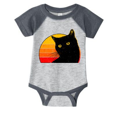 Vintage 80's Style Black Cat Retro Sun Infant Baby Jersey Bodysuit