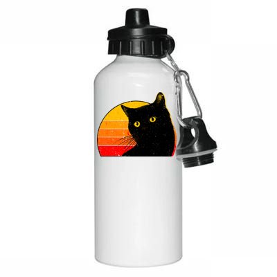 Vintage 80's Style Black Cat Retro Sun Aluminum Water Bottle