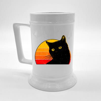 Vintage 80's Style Black Cat Retro Sun Beer Stein