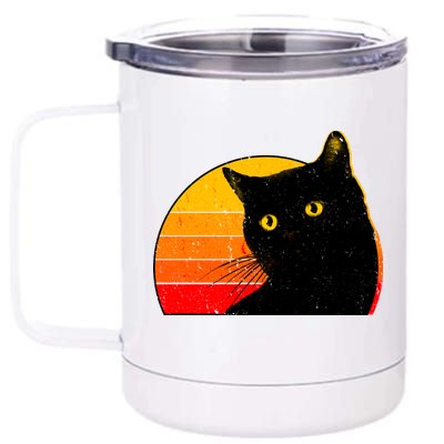 Vintage 80's Style Black Cat Retro Sun 12 oz Stainless Steel Tumbler Cup