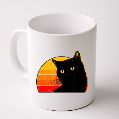 Vintage 80's Style Black Cat Retro Sun Coffee Mug