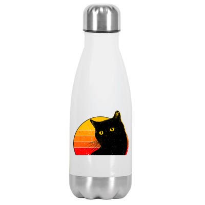 Vintage 80's Style Black Cat Retro Sun Stainless Steel Insulated Water Bottle