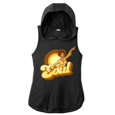 Vintage Afro Soul Retro 70s Ladies PosiCharge Tri-Blend Wicking Draft Hoodie Tank