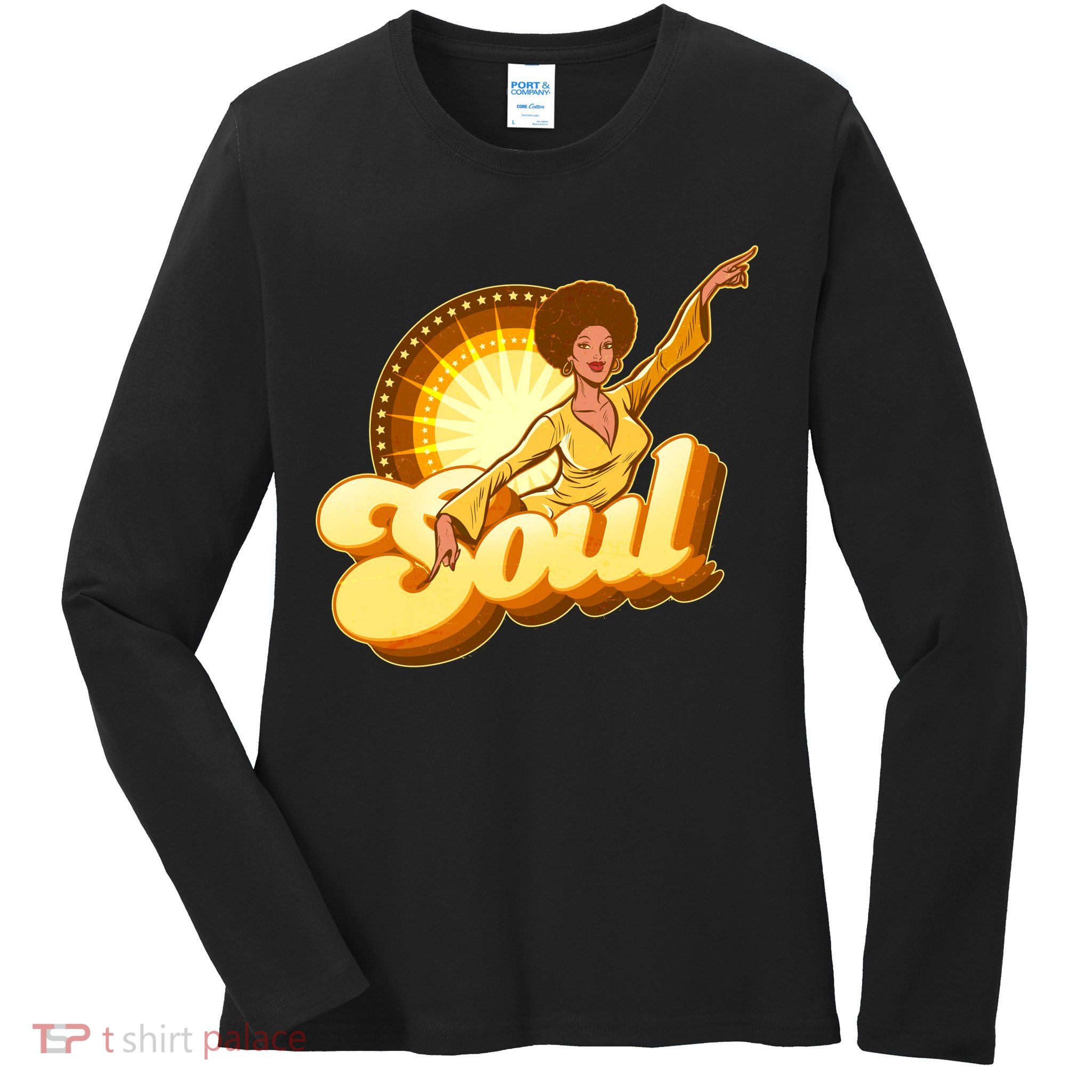 Vintage Afro Soul Retro 70s Ladies Long Sleeve Shirt