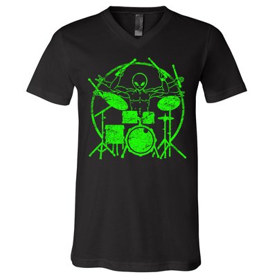 Vintage Alien Drummer V-Neck T-Shirt