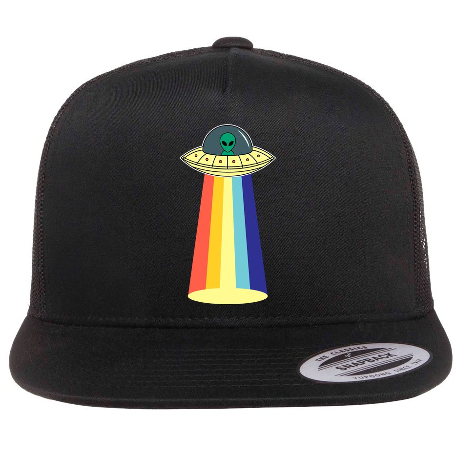 Vintage Alien Tractor Beam Flat Bill Trucker Hat