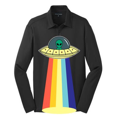 Vintage Alien Tractor Beam Silk Touch Performance Long Sleeve Polo