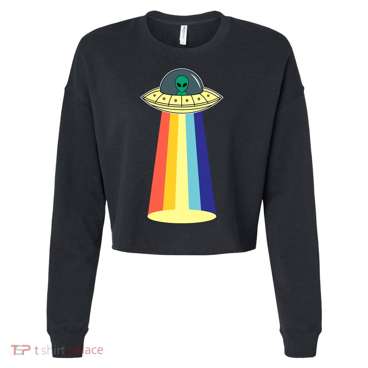 Vintage Alien Tractor Beam Cropped Pullover Crew