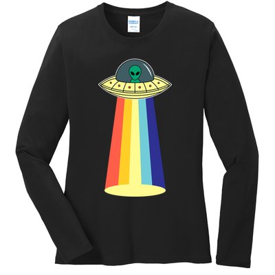 Vintage Alien Tractor Beam Ladies Long Sleeve Shirt