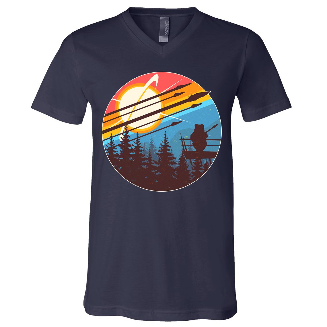 Vintage Alien World Space Battle V-Neck T-Shirt