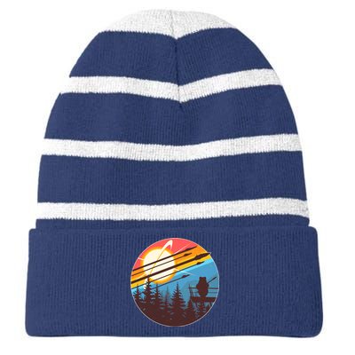 Vintage Alien World Space Battle Striped Beanie with Solid Band