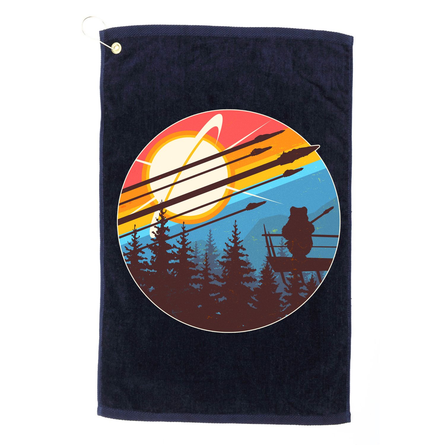 Vintage Alien World Space Battle Golf Towel