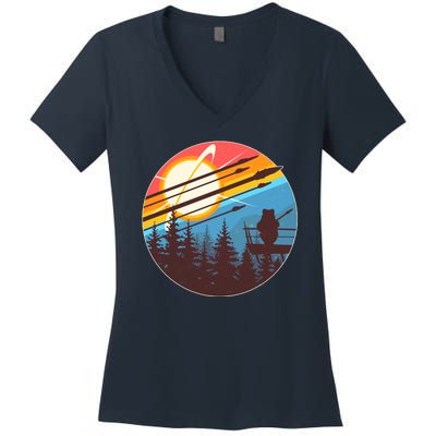 Vintage Alien World Space Battle Women's V-Neck T-Shirt