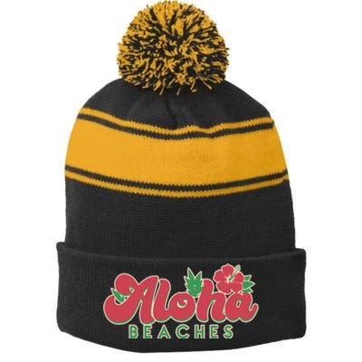 Vintage Aloha Beaches Logo Stripe Pom Pom Beanie